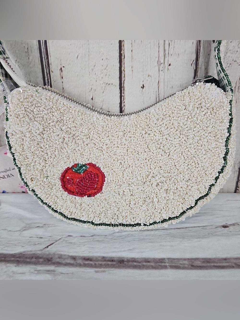 NWT Handmade in India Garden Vegetable Beaded Shoulder Bag White Multi TJ Maxx - Picture 8 of 13